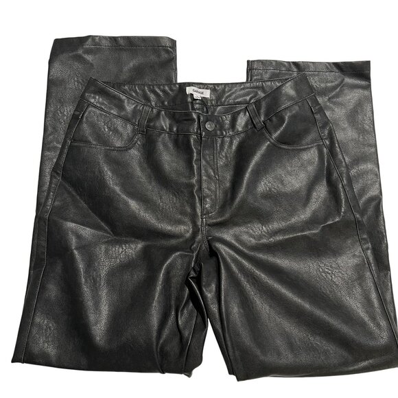 NWT Garage Women's Pantalon Straight Faux Leather Pants size 13 Washed black - Picture 1 of 11